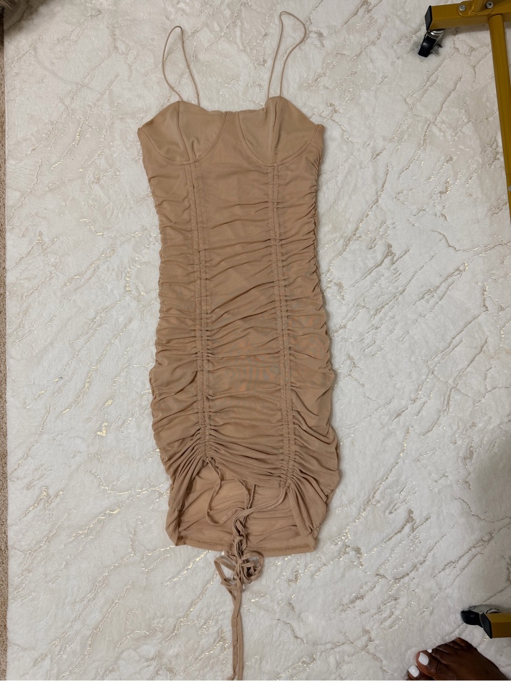 Nude/Tan Ruched Bodycon Mini Dress